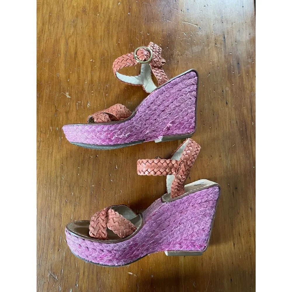 Diane von Furstenberg orange and pink woven wedge sandals 6
